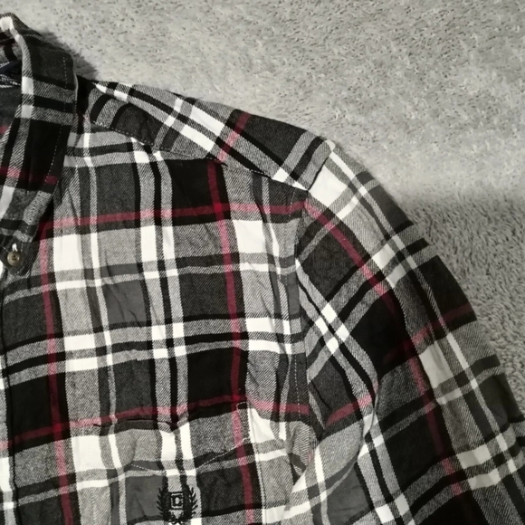 Chaps Shirt Mens L Combat Grey Flannel Plaid Embroidered Logo Button Down Pocket - Picture 5 of 13